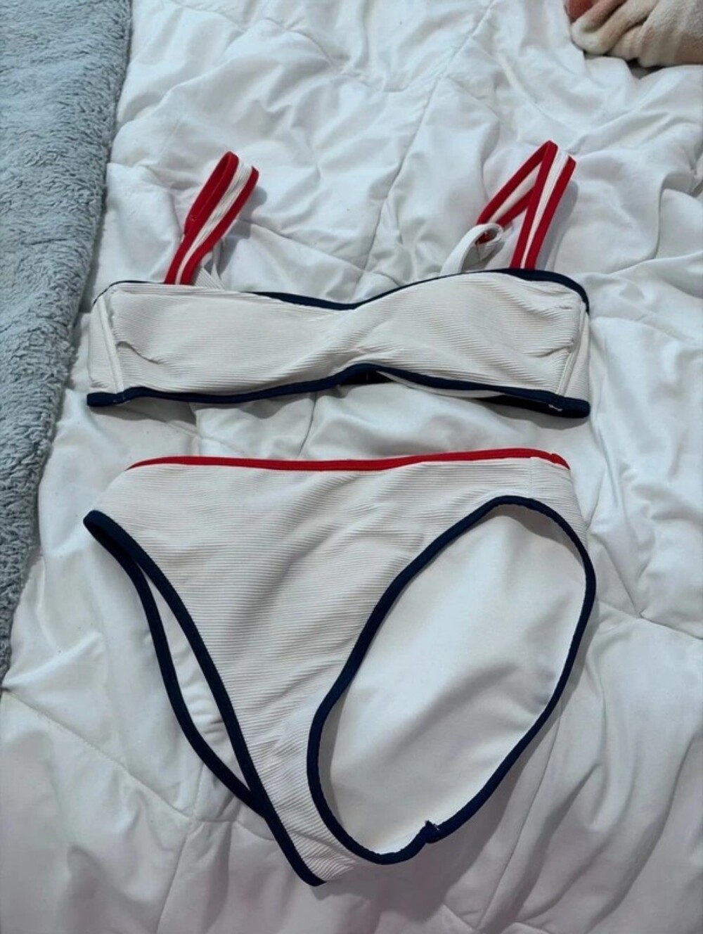Shade & Shore White Bikini with Navy Trim and Red Straps